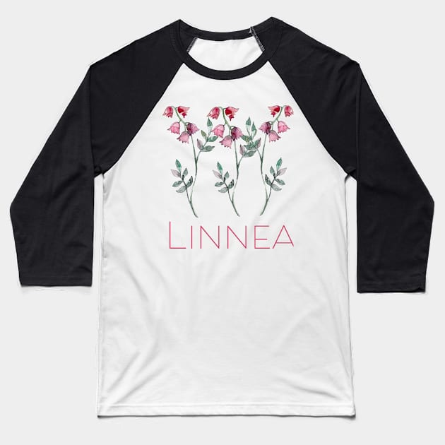 Nordic Wildflower Linnea Twinflower Pretty Pink Flowers floral Baseball T-Shirt by Kdeal12